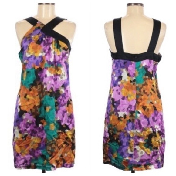 Trina Turk Women's 100% Silk Halter Sleeveless Pixelated Floral Dress - Size 4 - Picture 2 of 11